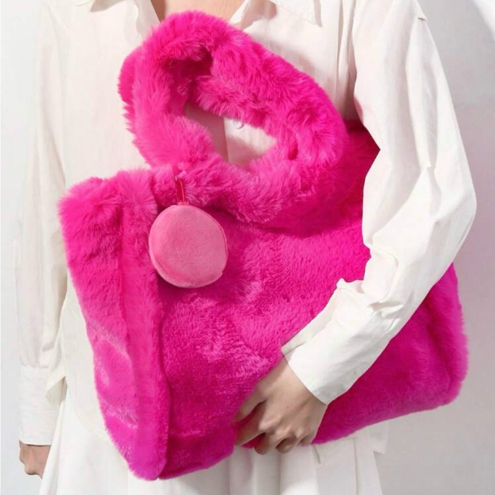 Vibrant Pink Fuzzy Tote Bag